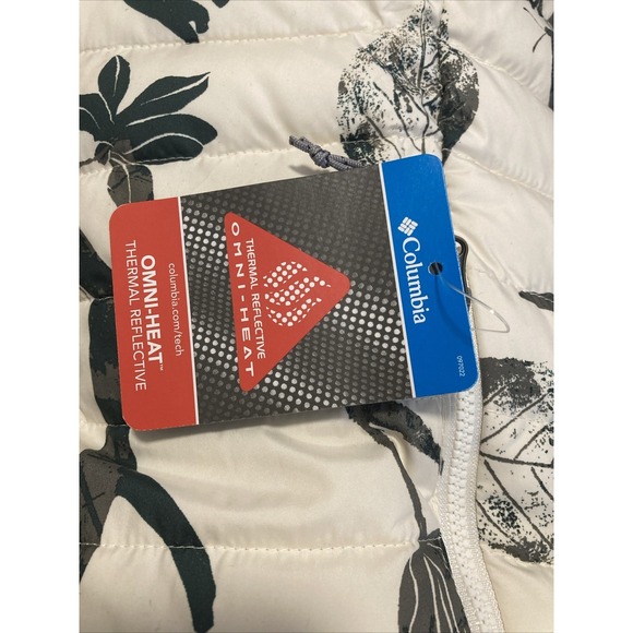 Columbia Women's Sz Small White Out Puffer Vest Omni Heat Insulated Floral Zip - Picture 2 of 5